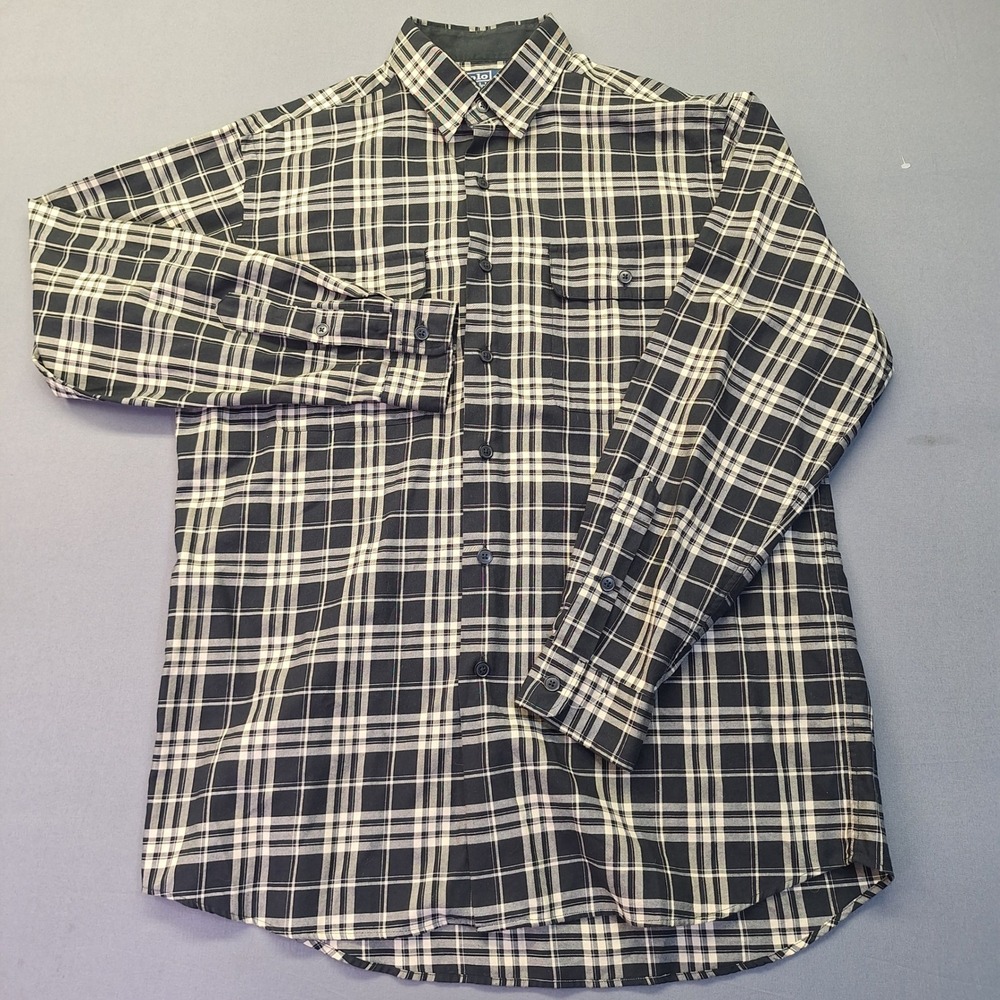 Polo Ralph Lauren Benford Mens Navy Blue White Plaid Cotton Button Down Shirt M
